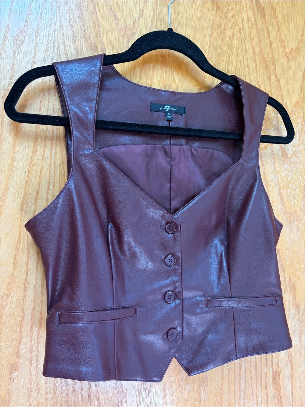 7 For All Mankind Burgundy Faux Leather Button Vest